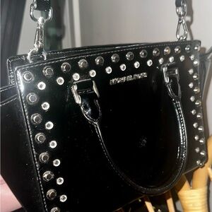 Michael Kors Shiny Black Satchel with Silver Details